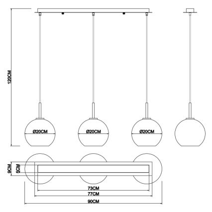 Globo - Hanglamp aan een koord 3xE27/60W/230V