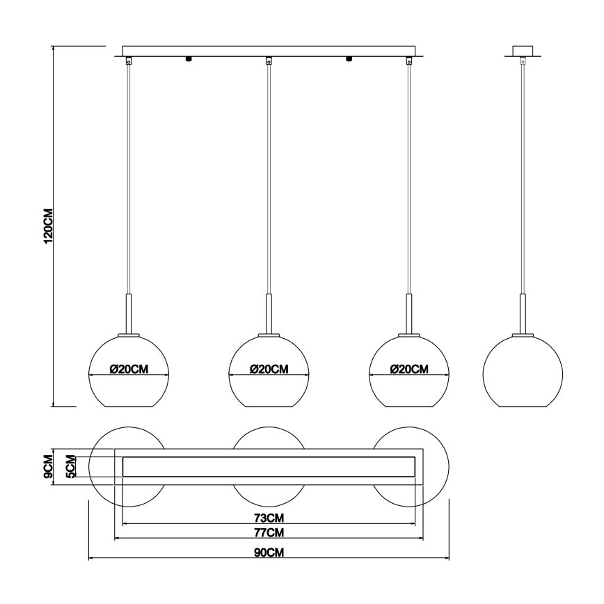 Globo - Hanglamp aan een koord 3xE27/60W/230V