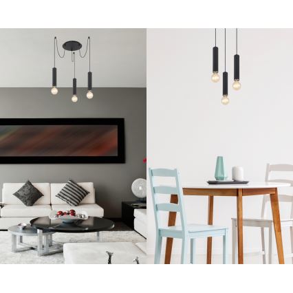 Globo - Hanglamp aan kabel 3xE27/60W/230V zwart hout