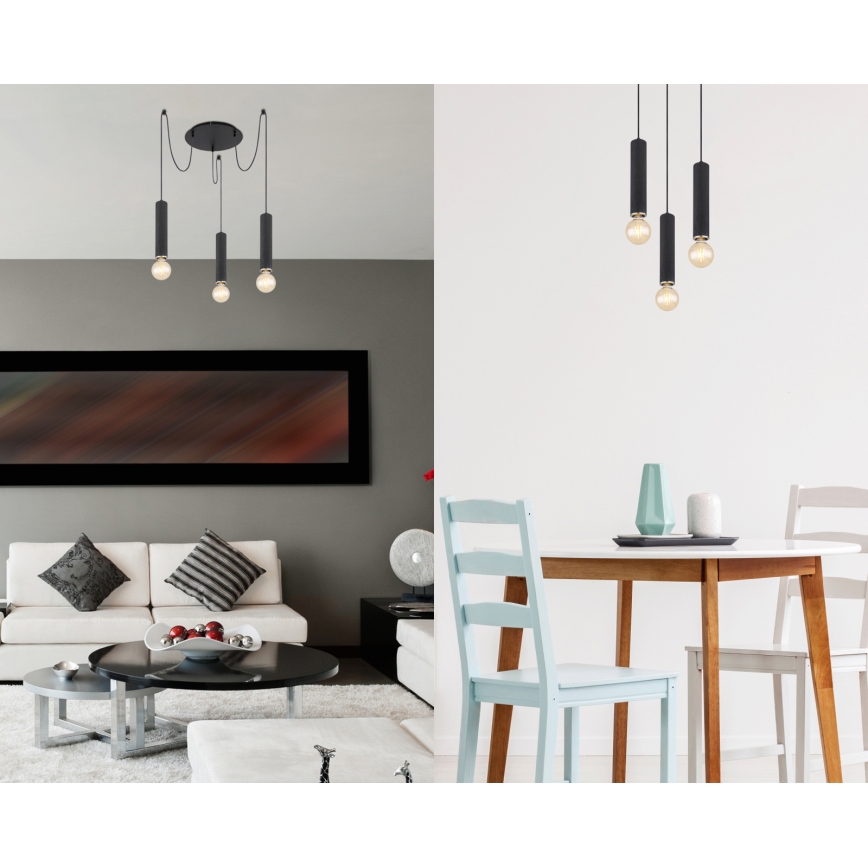 Globo - Hanglamp aan kabel 3xE27/60W/230V zwart hout