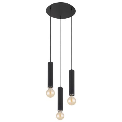 Globo - Hanglamp aan kabel 3xE27/60W/230V zwart hout