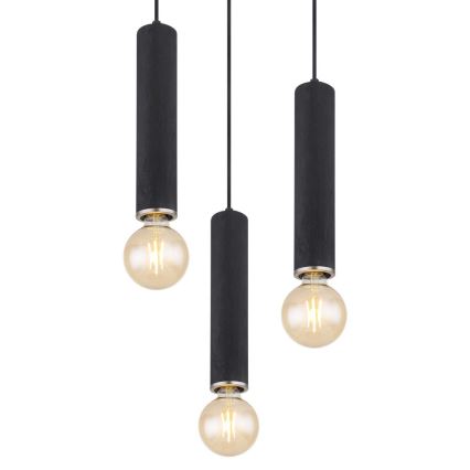 Globo - Hanglamp aan kabel 3xE27/60W/230V zwart hout