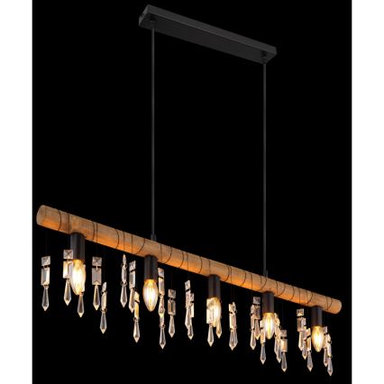 Globo 15532-5H - Hanglamp aan kabel KIRA 5xE14/40W/230V zwart/bruin