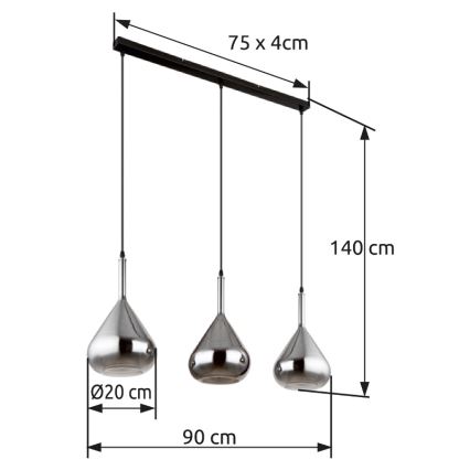 Globo - Hanglamp aan een koord 3xE27/60W/230V zwart