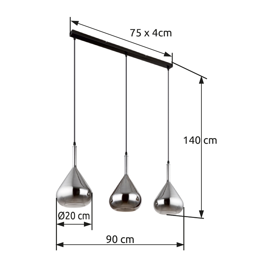Globo - Hanglamp aan een koord 3xE27/60W/230V zwart