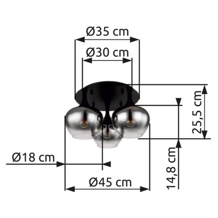 Globo - Bevestigde hanglamp 3xE27/40W/230V diameter 45 cm zwart