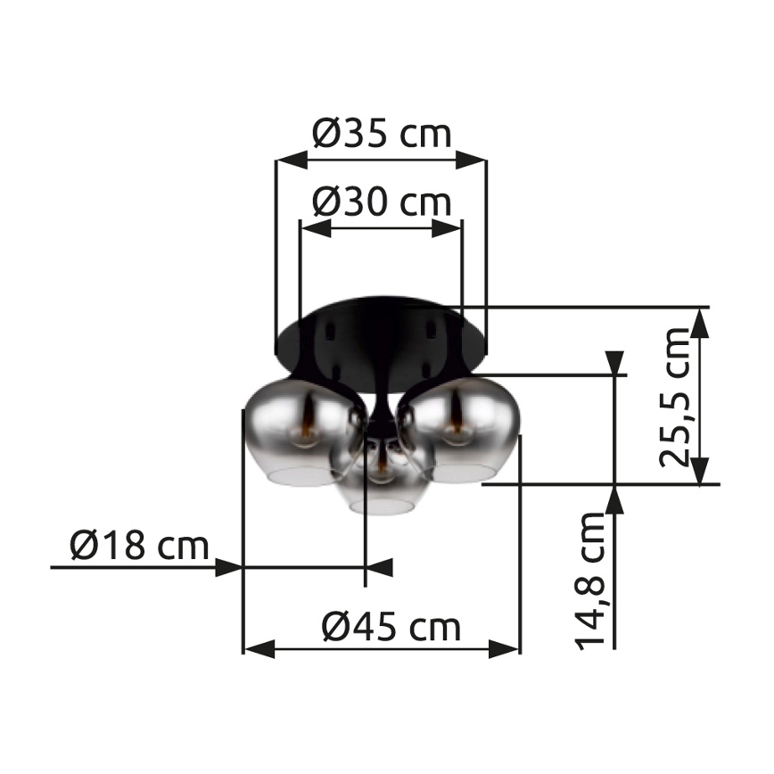 Globo - Bevestigde hanglamp 3xE27/40W/230V diameter 45 cm zwart