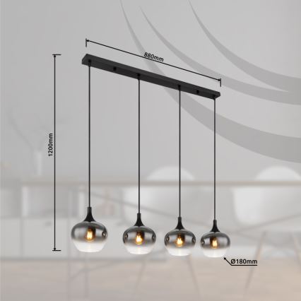 Globo - Hanglamp aan snoer 4xE27/40W/230V zwart
