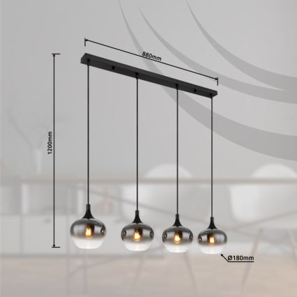 Globo - Hanglamp aan snoer 4xE27/40W/230V zwart