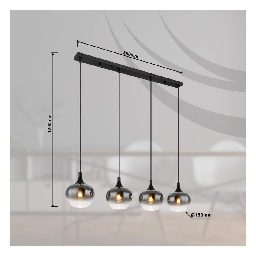 Globo - Hanglamp aan snoer 4xE27/40W/230V zwart