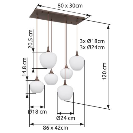 Globo - Hanglamp aan een koord 6xE27/40W/230V wit