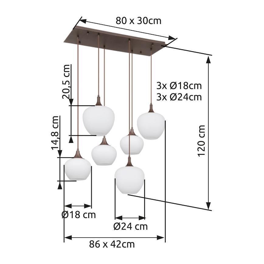 Globo - Hanglamp aan een koord 6xE27/40W/230V wit