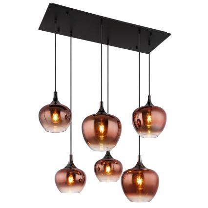 Globo - Hanglamp aan een koord 6xE27/40W/230V bruin/gerookt