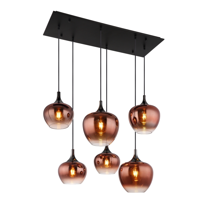 Globo - Hanglamp aan een koord 6xE27/40W/230V bruin/gerookt