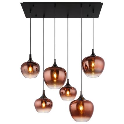 Globo - Hanglamp aan een koord 6xE27/40W/230V bruin/gerookt