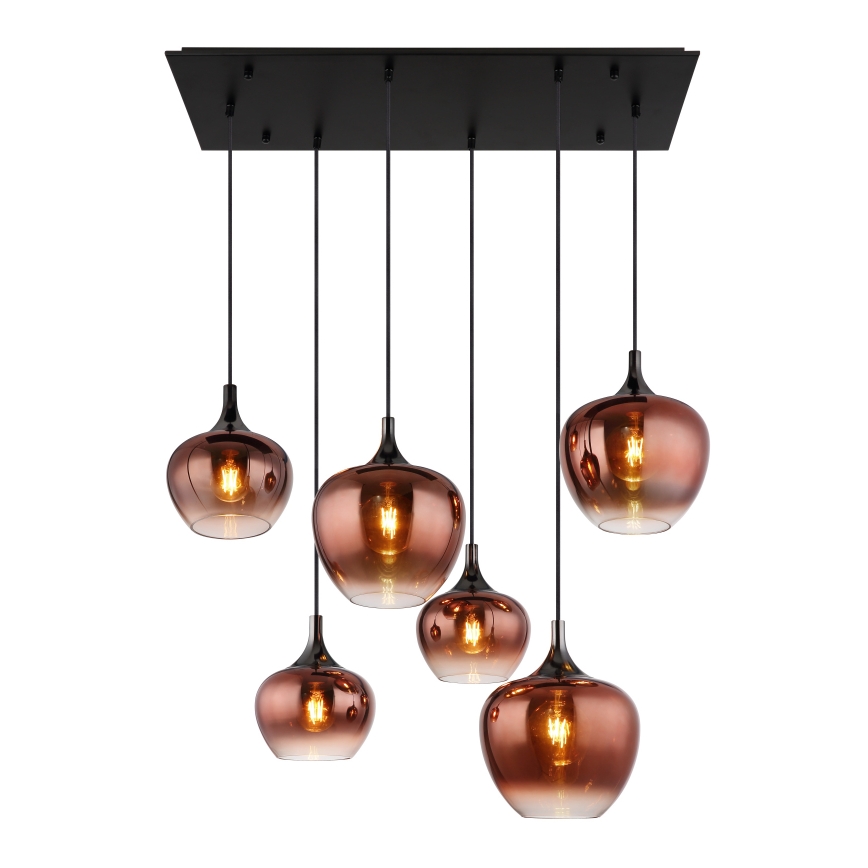 Globo - Hanglamp aan een koord 6xE27/40W/230V bruin/gerookt