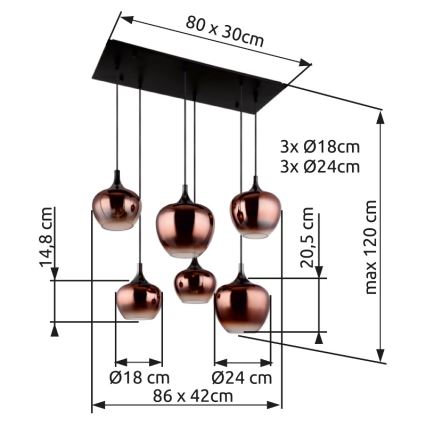 Globo - Hanglamp aan een koord 6xE27/40W/230V bruin/gerookt