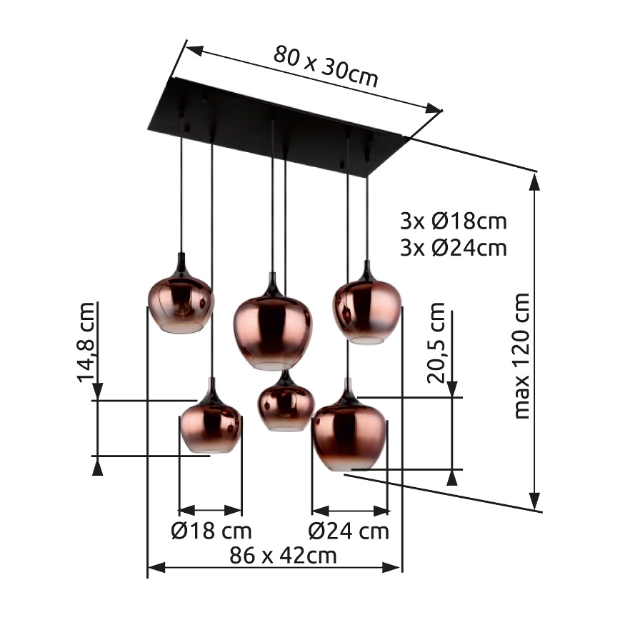 Globo - Hanglamp aan een koord 6xE27/40W/230V bruin/gerookt