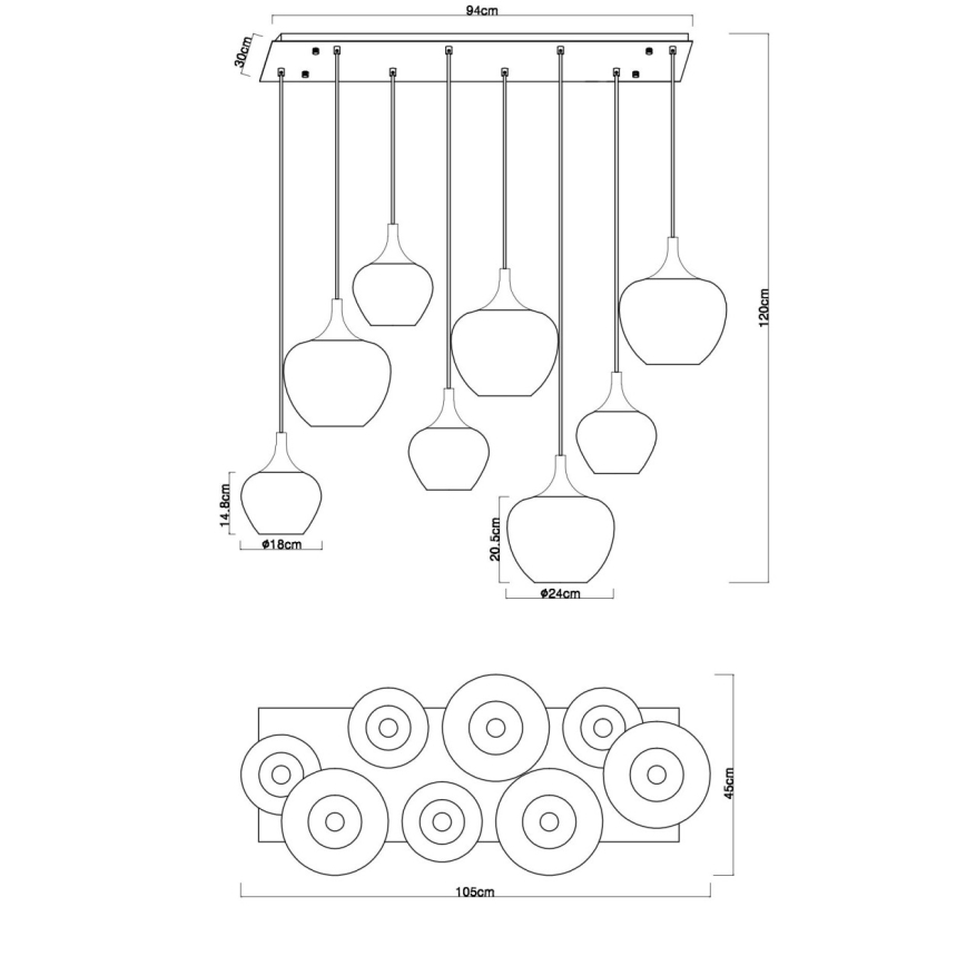 Globo - Koperen kroonluchter aan kabel 8xE27/40W/230V