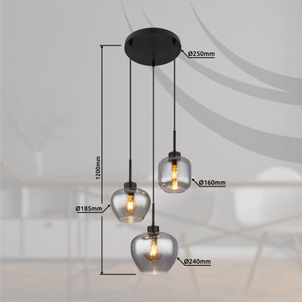 Globo - Hanglamp aan kabel 3x E27/40W/230V zwart