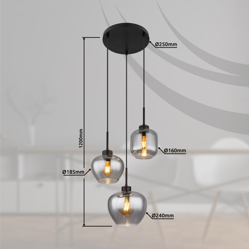 Globo - Hanglamp aan kabel 3x E27/40W/230V zwart