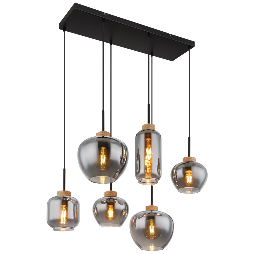 Globo - Hanglamp aan snoer 6xE27/40W/230V zwart