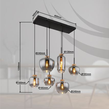 Globo - Hanglamp aan snoer 6xE27/40W/230V zwart