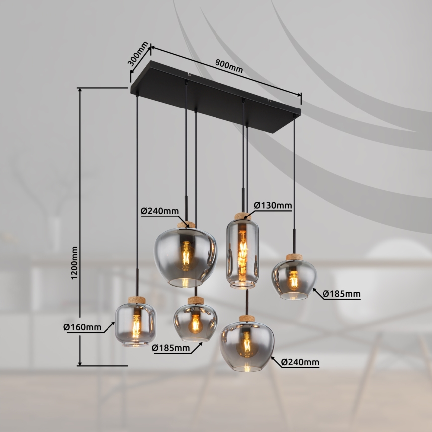 Globo - Hanglamp aan snoer 6xE27/40W/230V zwart