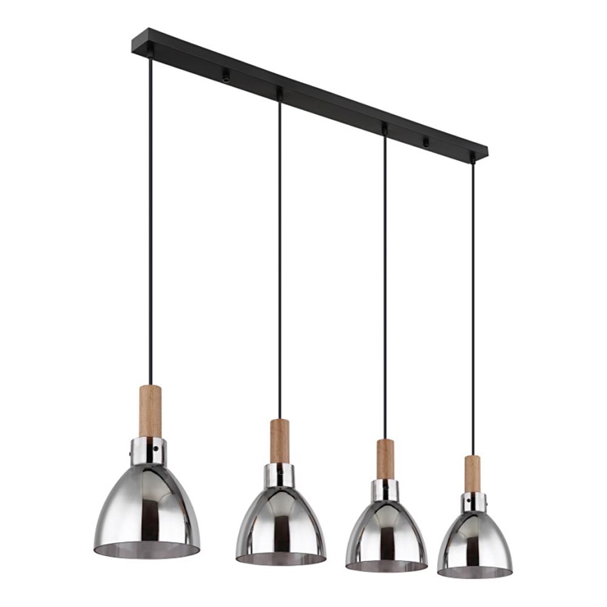 Globo 15550-4H - Hanglamp MATTEA aan kabel 4xE27/6W/230V zwart/rookglas