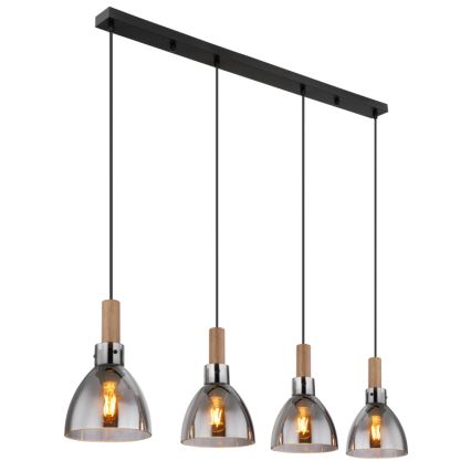 Globo 15550-4H - Hanglamp MATTEA aan kabel 4xE27/6W/230V zwart/rookglas