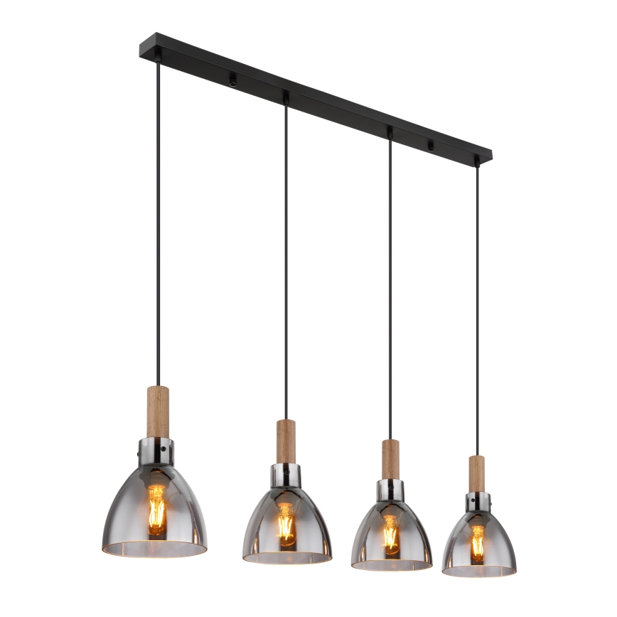 Globo 15550-4H - Hanglamp MATTEA aan kabel 4xE27/6W/230V zwart/rookglas
