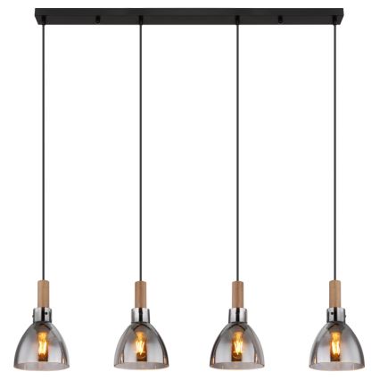 Globo 15550-4H - Hanglamp MATTEA aan kabel 4xE27/6W/230V zwart/rookglas