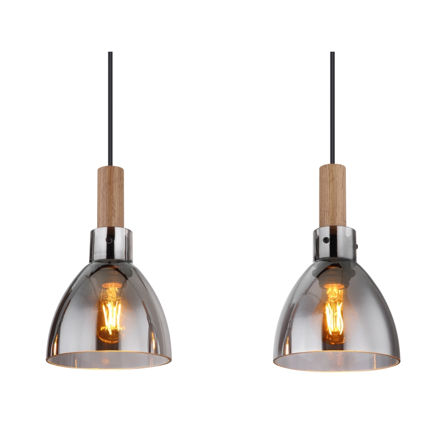 Globo 15550-4H - Hanglamp MATTEA aan kabel 4xE27/6W/230V zwart/rookglas