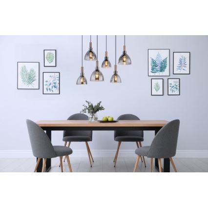 Globo - Hanglamp met kabel 6xE27/6W/230V zwart/rookglas