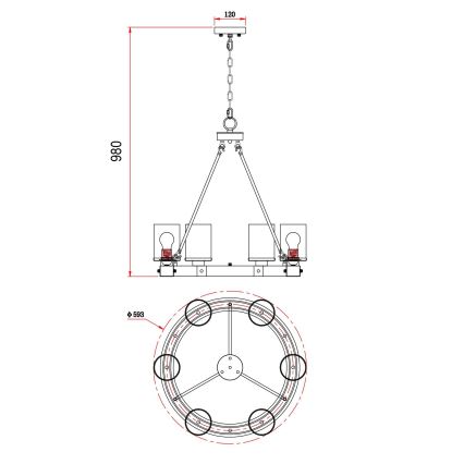 Globo - Hanglamp aan een ketting 6xE27/60W/230V eiken