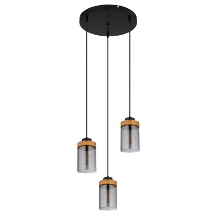 Globo - Hanglamp aan kabel 3xE27/40W/230V metaal/hout