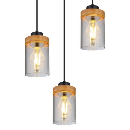 Globo - Hanglamp aan kabel 3xE27/40W/230V metaal/hout