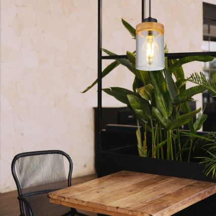Globo - Hanglamp aan kabel 1xE27/40W/230V metaal/hout