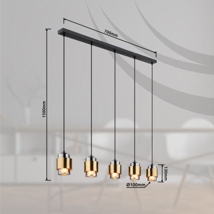 Globo - Kroonluchter met kabel 5xE27/40W/230V zwart/messing