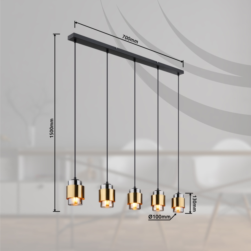 Globo - Kroonluchter met kabel 5xE27/40W/230V zwart/messing