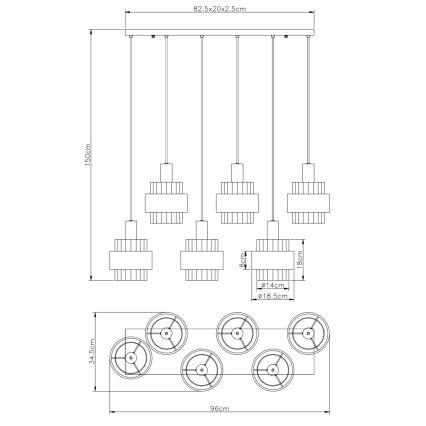 Globo - Kroonluchter met kabel 6xE27/60W/230V