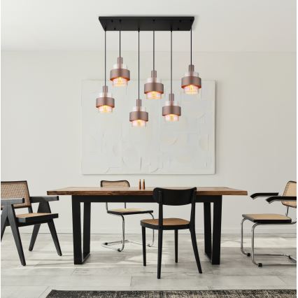 Globo - Kroonluchter met kabel 6xE27/60W/230V bruin