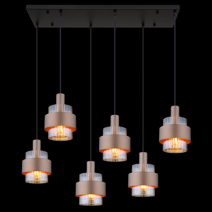 Globo - Kroonluchter met kabel 6xE27/60W/230V bruin
