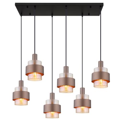 Globo - Kroonluchter met kabel 6xE27/60W/230V bruin
