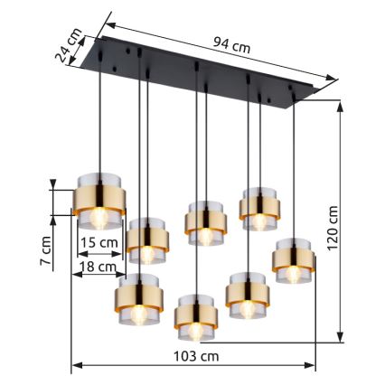 Globo - Hanglamp aan een koord 8xE27/60W/230V
