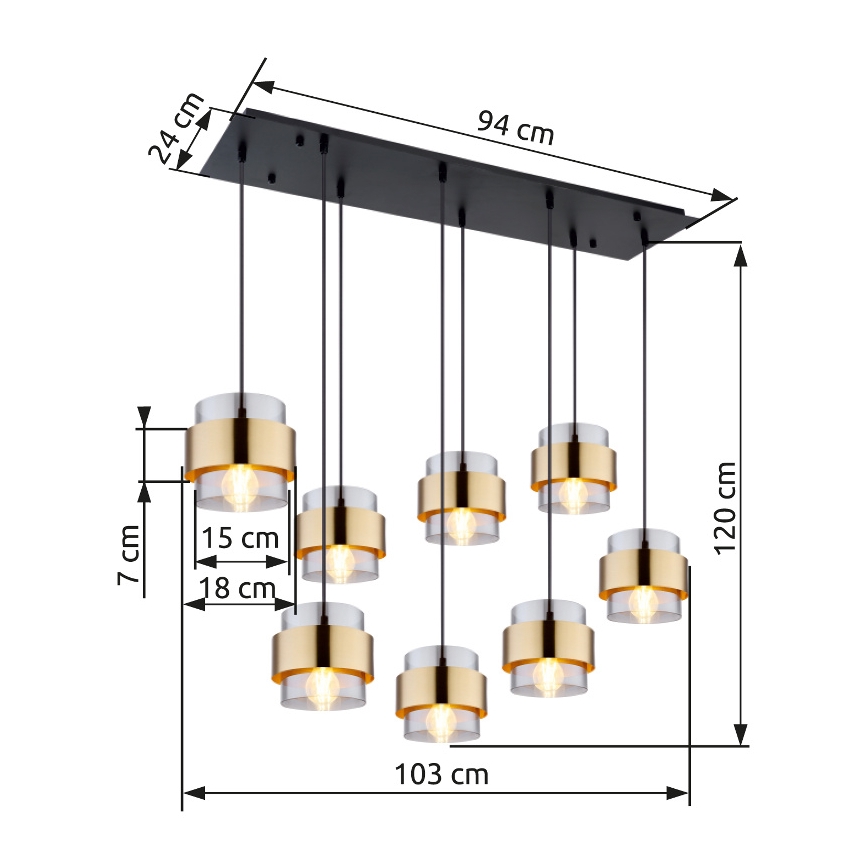 Globo - Hanglamp aan een koord 8xE27/60W/230V