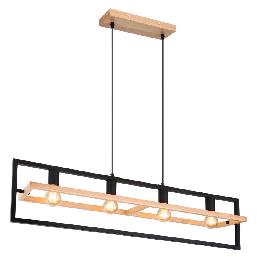 Globo 15575-4H - Hanglamp aan kabels ERICA 4xE27/40W/230V zwart/beige