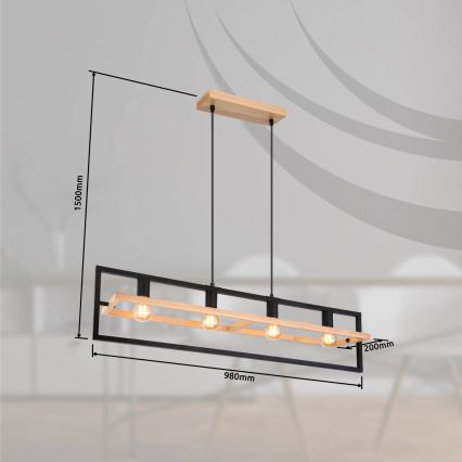 Globo 15575-4H - Hanglamp aan kabels ERICA 4xE27/40W/230V zwart/beige