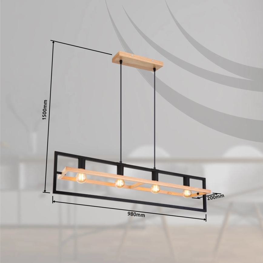 Globo 15575-4H - Hanglamp aan kabels ERICA 4xE27/40W/230V zwart/beige