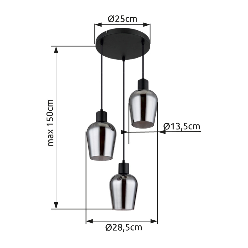 Globo - Hanglamp aan een koord 3xE27/40W/230V diameter 28,5 cm zwart